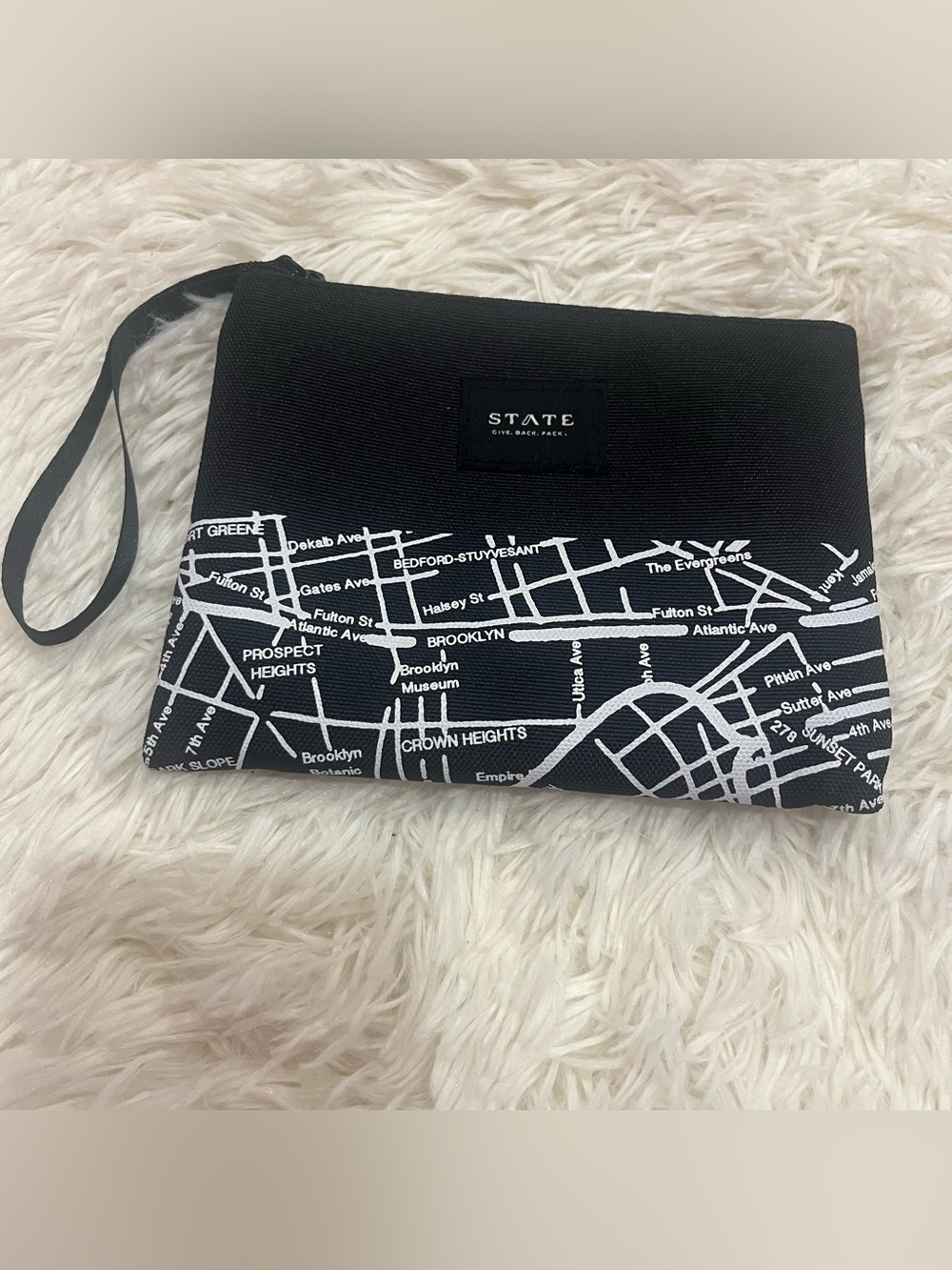 STATE Black & White Brooklyn Map Small Zip Wristlet
